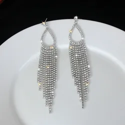 JXCUL Long Tassel Geometric Drop Earrings for Women Bijoux Shiny Full Rhinestone Crystal Dangle Earring Statement Jewelry A257