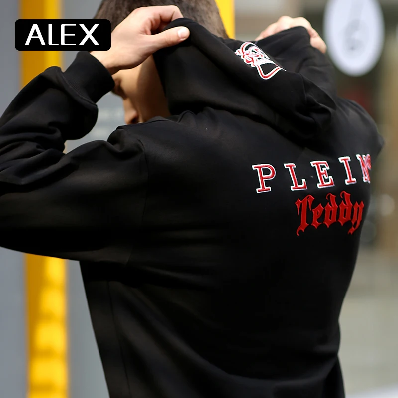 Alex Plein Sweatshirt Men 100% Cotton Teddy Bear Embroidery Oversized Aesthetic Hoodie Steetwear Men\'s Fashion Man Clothing New