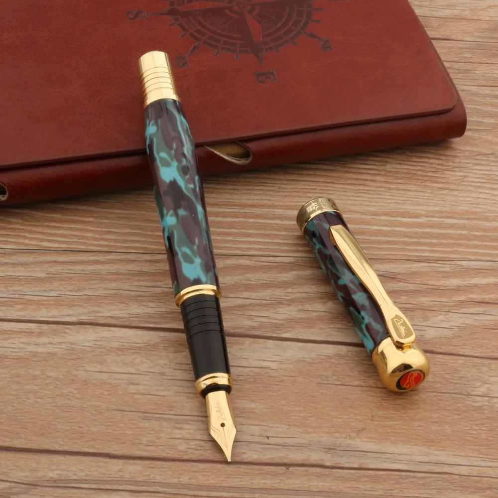 

2021 High Quality Pimio 200 Metal Fountain Pen Blue Marble Golden Stationery Student Office School Supplies Ink Pens