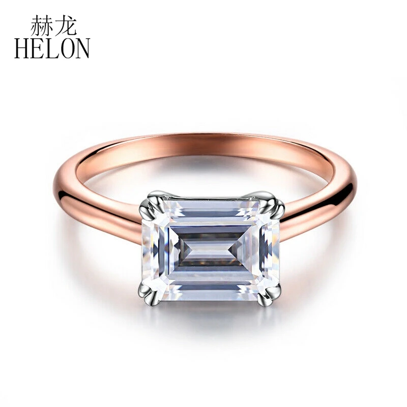 

HELON Moissanite Ring Solid 14k Rose Gold & White Gold VVS/DF Color Lab Grown Moissanite Diamond Wedding Ring Women Jewelry Gift