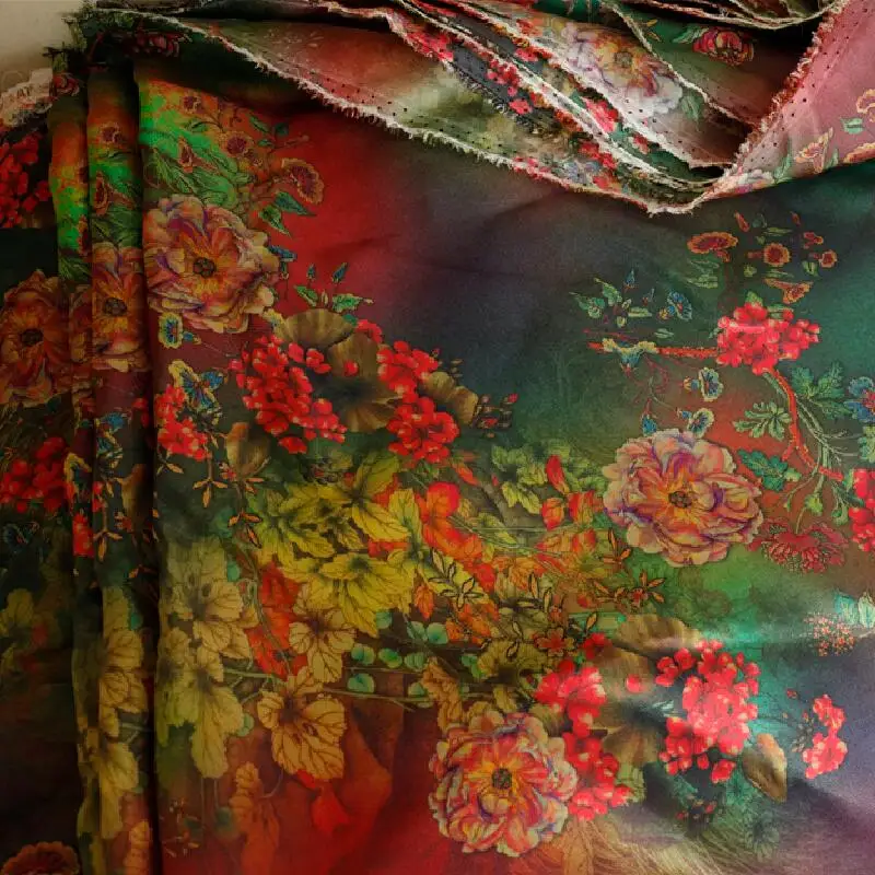 100% mulberry silk, fragrant cloud yarn fabric, rose 114 width, classic elements of Chinese culture series, custom cheongsam coa