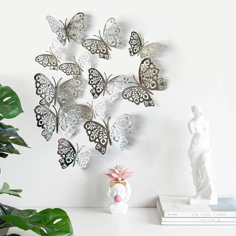 12Pcs/Set 3D Hollow Butterflies Wall Sticker For Home Decoration Living Room Bedroom For Party Wedding Decor Butterfly Stickers