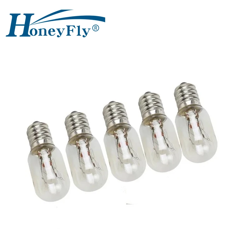 HoneyFly 5pcs T20 Refrigerator Bulb 15W E14 2700K 220V Freezer Lamp Tungsten Light Oven Lamp Incandescen Lamp Warm White