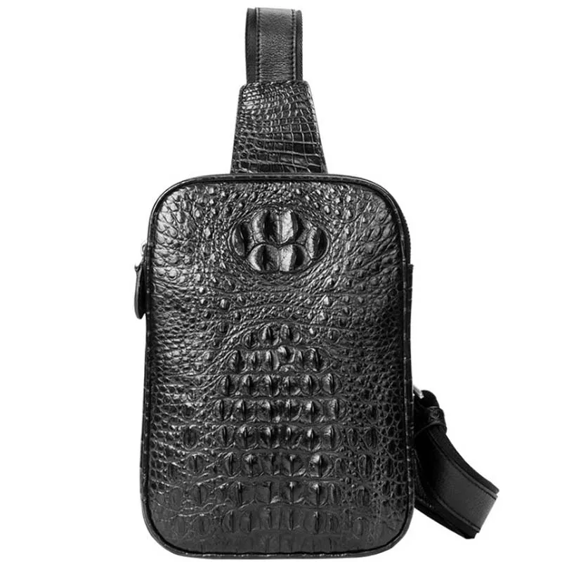 hongqiangyin new Thai crocodile leather south Korean version   breast bag men's trendy sports casual shoulder bag men chest bag