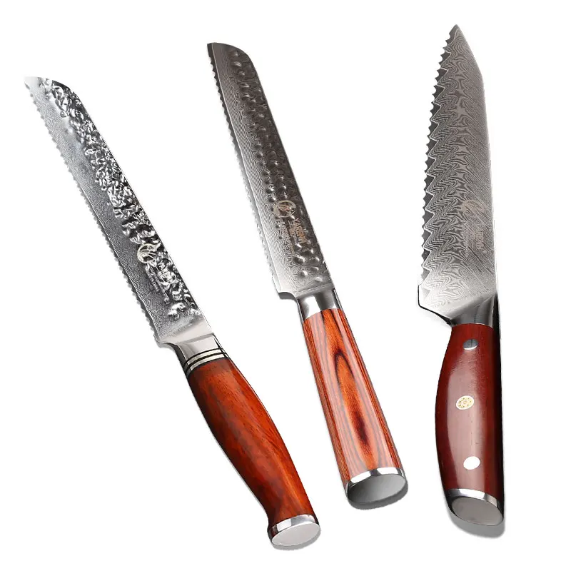 

YARENH 8 Inch Bread Knife - Damascus Stainless Steel Kitchen Knives - Super Sharp Serrated Design Cutter - Cutting Cheese Cake