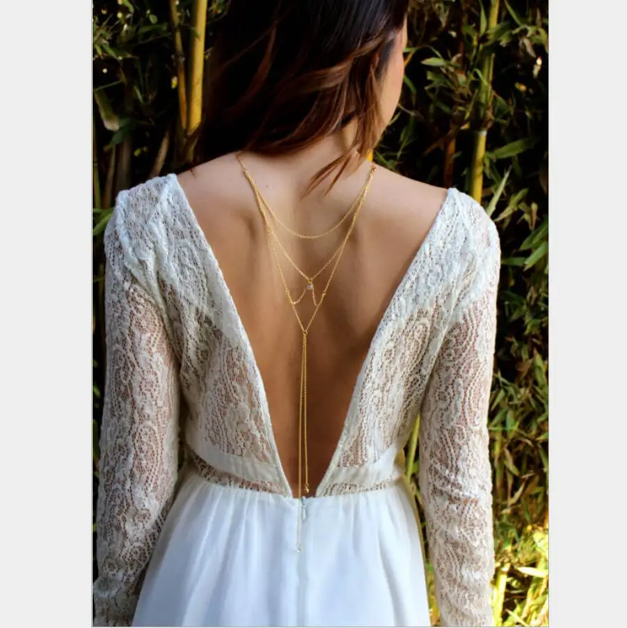 1 قطعة كريستال ذهبي عارية الظهر فضي قلادة القلائد طويلة عارية الذراعين مجوهرات عالية الجودة الجسم اكسسوارات S2032 #2