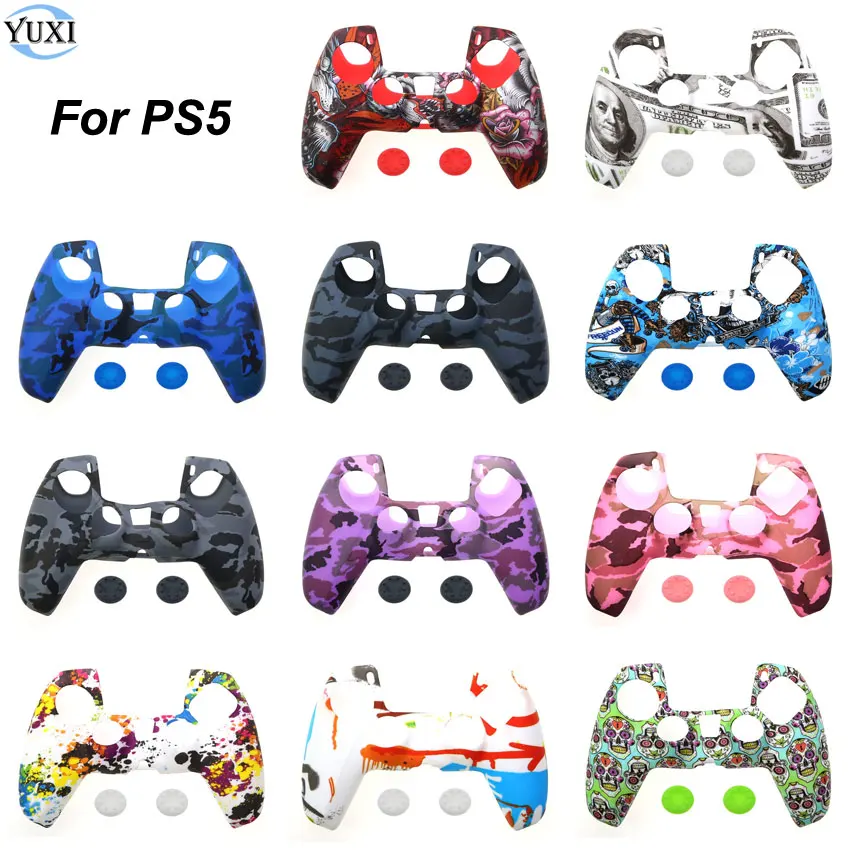 

YuXi Silicone Case Protective Cover Skin For Sony PlayStation Dualshock 5 PS5 Controller Thumb Stick Grip Cap