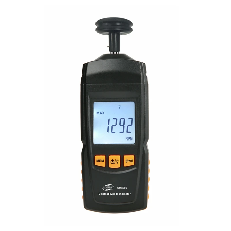 Digital Contact Tachometer Rotate Speed Linear Velocity Motor Frequency Meter 0.5~19999RPM LCD Speedometer Rubber Tip Data Hold