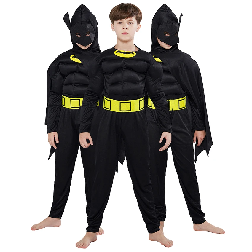 Superhero Cosplay Anime Movie Halloween Costumes for Kids Bat Muscle Jumpsuits Bodysuit Party Dress Clothing Masquerade Carnival