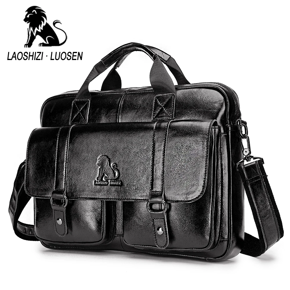 Business Messenger Bag Genuine Leather Men Shoulder Bag Vintage Male Casual Totes Handbag Cowhide Crossbody Bag Men