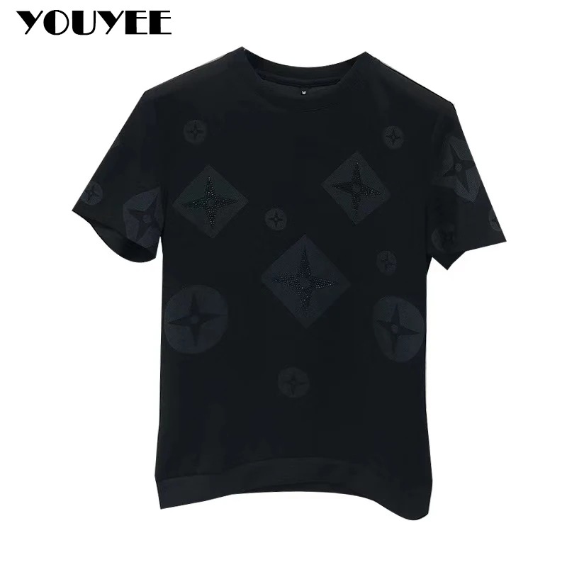 T-Shirt Men Rhinestone Pink Shirt Large Size 4XL New 2024 Summer Personalized Trend High Quality Short Sleeve Tees Male Top