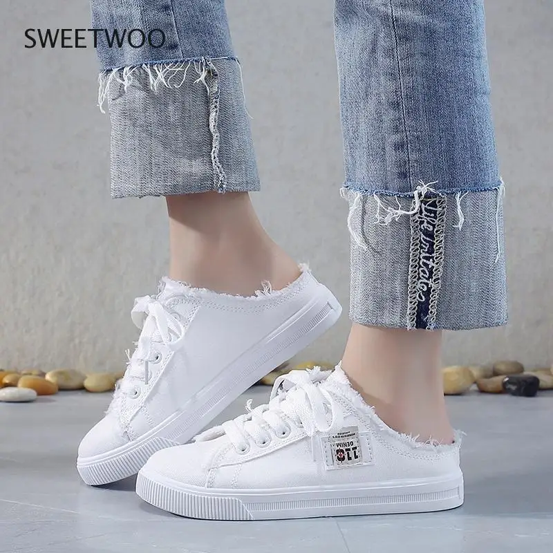 2021 Spring Summer Women Canvas Shoes flat sneakers women casual shoes low upper lace up white shoes