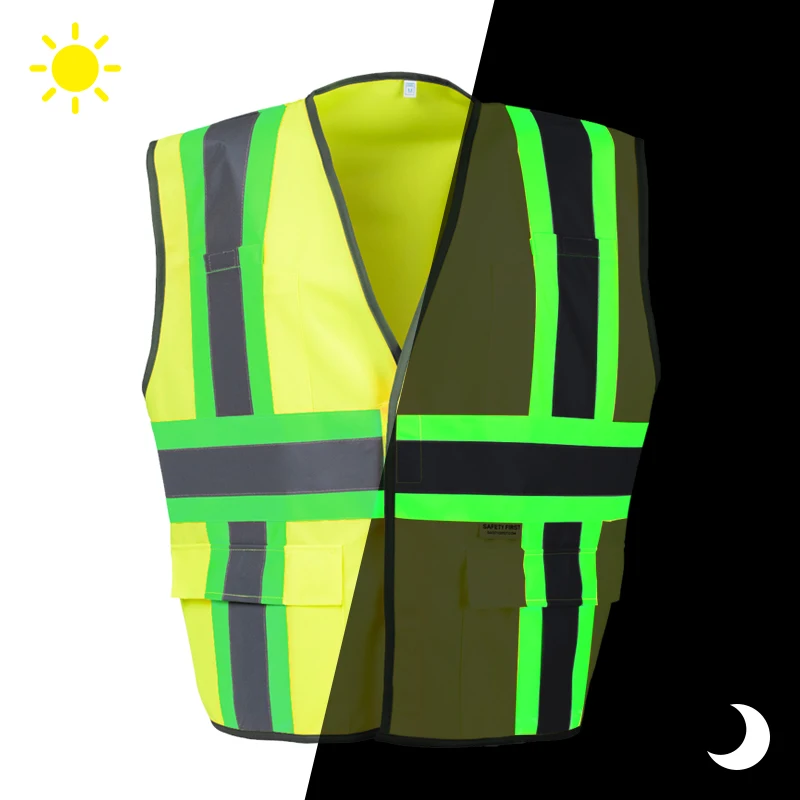 Nastro in tessuto luminoso riflettente ad alta visibilità Roadstar cucito su abbigliamento da lavoro con gilet di sicurezza