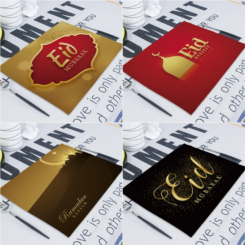 Ramadan Islam moon Iftar Mosque Placemat Eid Mubarak Restaurant Ramadan Kareem 32*42Cm Print Tea Mat Home decoration Coaster