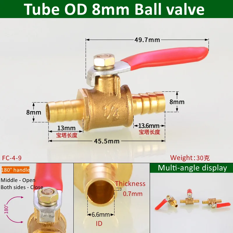 Tay Cầm Màu Đỏ Van Nhỏ 6Mm 8Mm 10Mm 12Mm 14Mm Hose Barb Nội Tuyến Đồng Thau Nước Tinh Dầu không Khí Nhiên Liệu Dây Chuyền Bóng Van Thông Tắc Đường