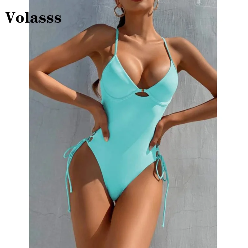 

Monokini One-Piece Swimsuit for WomenHollow Out Swimwear, Female Halter Cross Strap, Beach Bathing Suit, Push Up Monokini