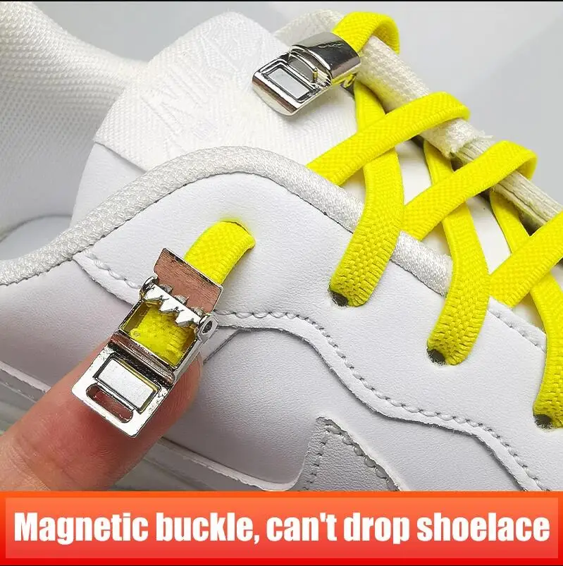 New Upgrade Elastic No Tie Shoelace Magnetic Buckle Metal Lock Shoelaces Lazy Sneakers Laces Shoes Lock Fits All Kids Adults