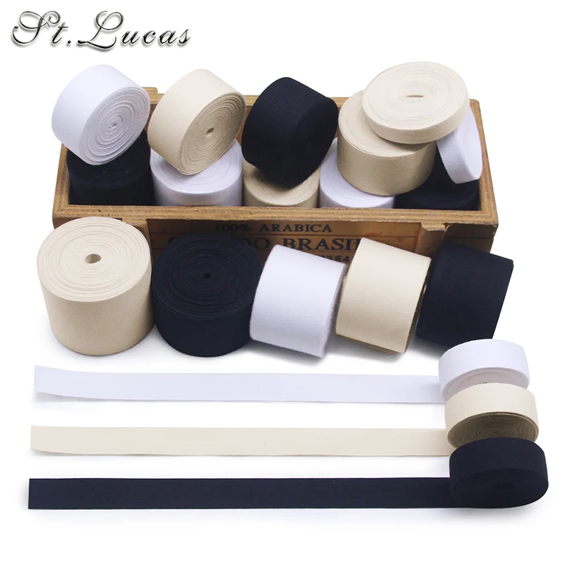 5yd Black White Beige Plain 100% Cotton Binding Ribbon Webbing Tape Trimming For Packing Garment Accessories Handmade DIY