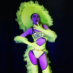 Nightclub Bar Fluorescent Green Bodysuit Crotch Pants Pole Dance Outfit Opening Show Wear Dj Ds Women Gogo Stage Costumes DN5943