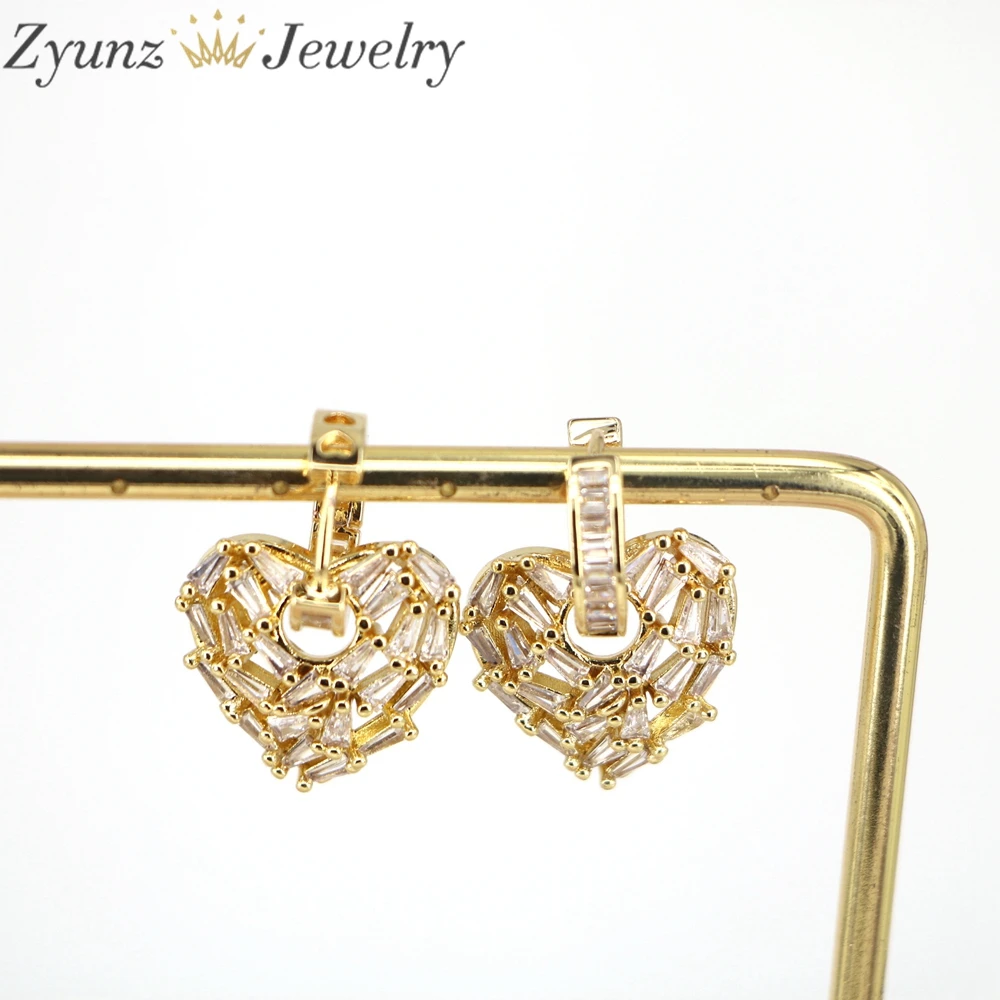 3 Pairs, Gold Silver Color Heart Shape Earrings Drop Crystal Zircon Accessories Dangle earrings Gift For Women Jewelry