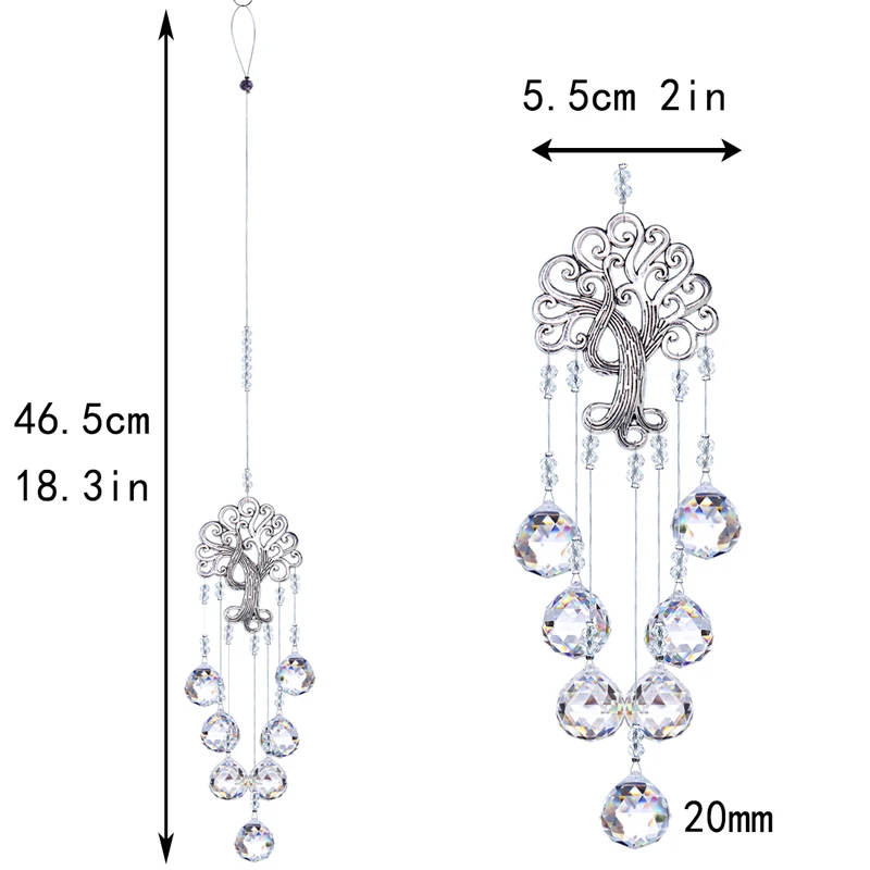 H & D-atrapasoles de cristal colgante con bola de cristal, Prisma arcoíris, árbol de la vida, decoración para jardín, hogar al aire libre, ventana
