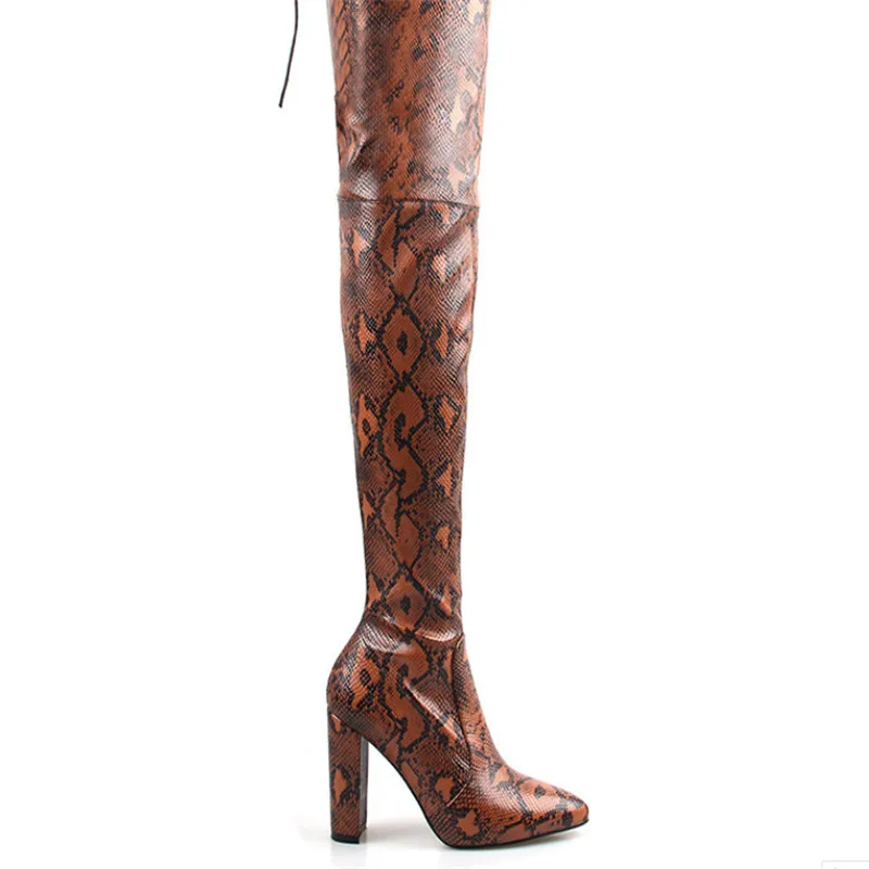 

Calzado Mujer Boots Sexy Over the Knee Boots for Women Shoes Snakeskin Pointed Toe Thin High Heels Long Boots Bottine Femme