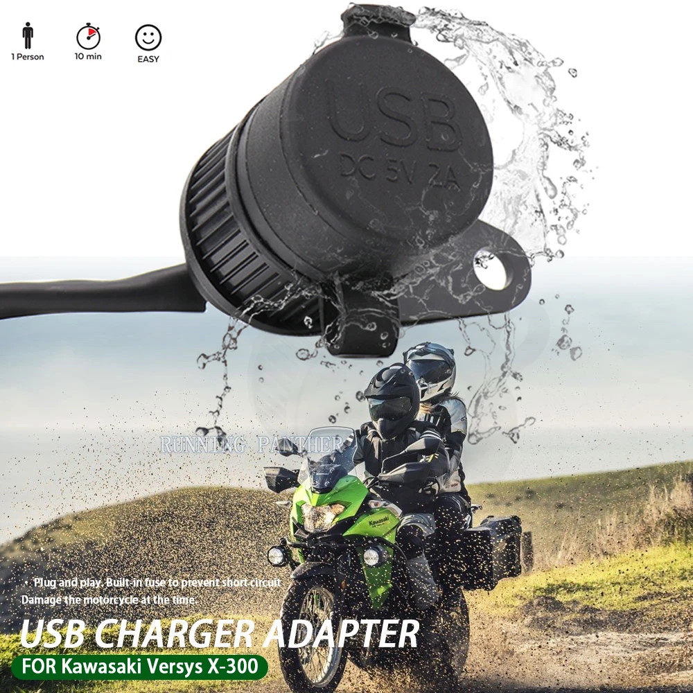 

NEW Motorcycle Accessories Modify 12V Double USB Charger Adapter Mount For Kawasaki VERSYS X-300 X300 Versys X 300