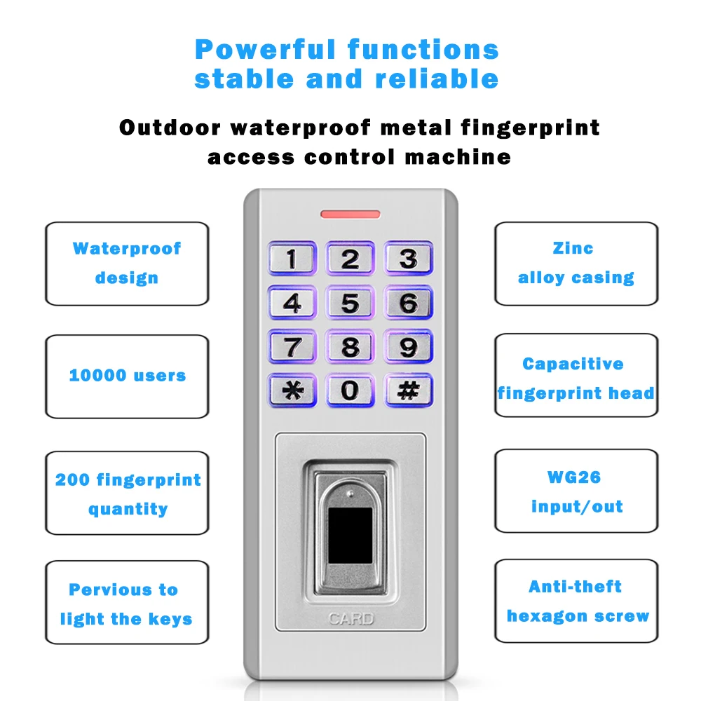 10000 Card 300 Fingerprint User Waterproof Metal Keypad 125khz RFID Fingerprint Access Control Reader Access Controller Wiegand