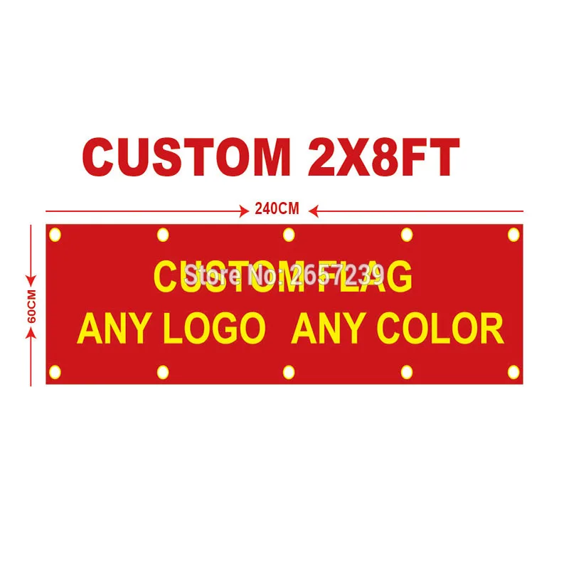 Custom Banner Flag 2x8FT 60X240cm Any Size Logo Text Sport Club Indoor Outdoor Vivid Color Decoration Promotion Double Stitched