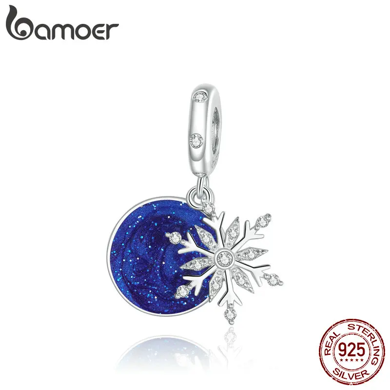 bamoer Snowy Night Sky Pendant Charm Silver 925 Original Beads Fashion silver Jewelry Diy make Gifts Girl Accessories BSC367