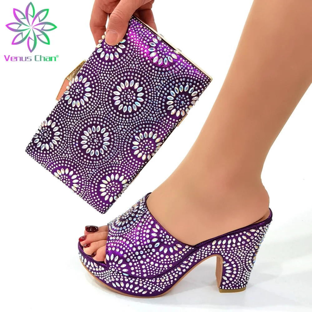 

Fashion High Heels Sexy Ladies Shoes and Bag for Party Wedding Nigerian Women Party Shoes with Bag Set Decorated with Rhinestone