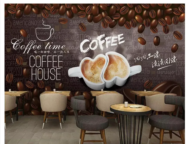 high-level wall paper HD hand-painted coffee decoration painting background wall papel de parede 3d wallpaper tapety