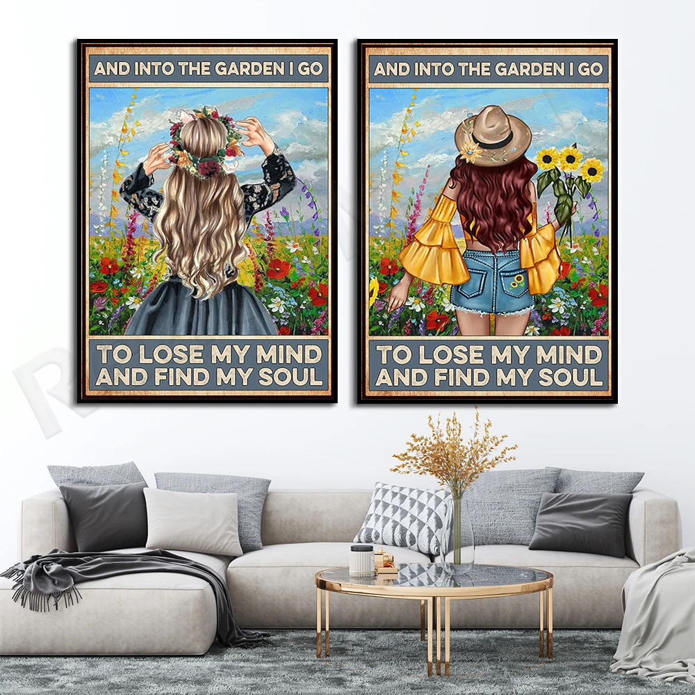Walking into the garden, I will lose my mind and find my soul poster, retro garden poster canvas decoration, gift for gardening
