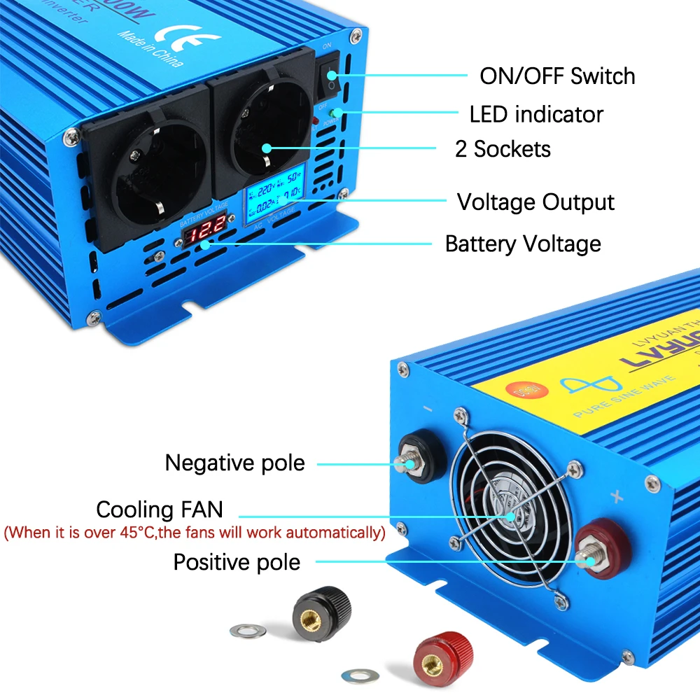 Imagem -05 - Inversor Onda Senoidal Pura Dc12v 24v para ac 220v 230v 60hz Conversor de Tensão Universal Tomada da ue 4kw 5kw 6kw