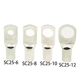 10PCS/5PCS SC25-6 25-8 25-10 25-12 Copper Cable Lug Kit Bolt Hole Tinned Cable lugs Battery Terminals copper nose Wire connector