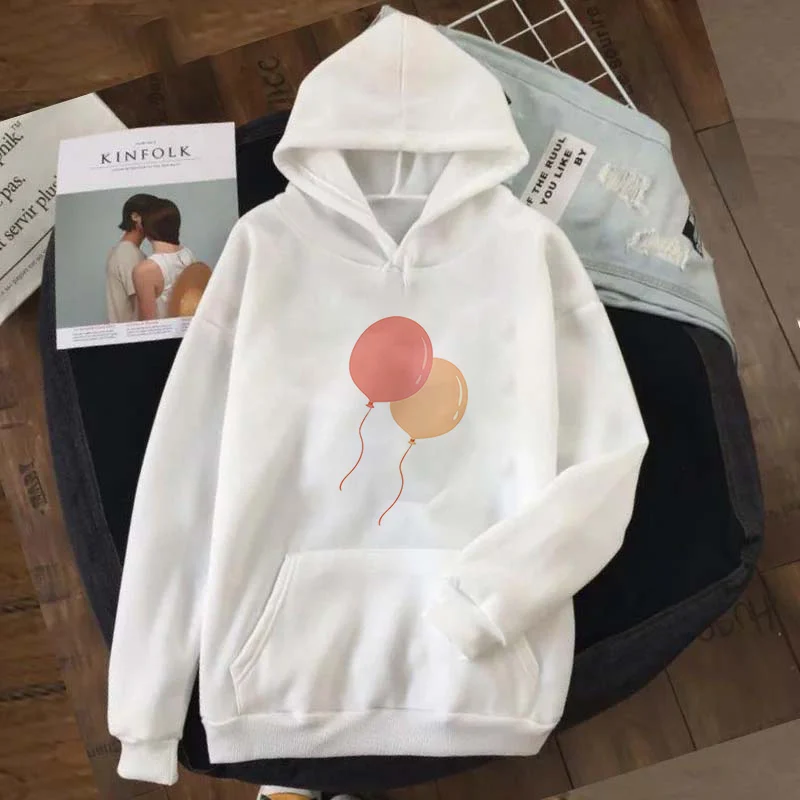 

Kawaii Balloons printing Hipster Womens hoodie Loose Streetwear Sweatshirts Women Hooded Simple Pullovers Korean Style Warm