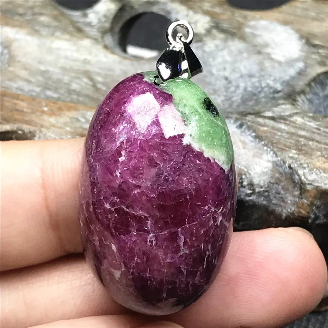 Top Natural Ruby Zoisite Tumbled Pendant Jewelry For Women Men Healing Luck 31x20x12mm Beads Crystal Stone Silver Gemstone AAAAA