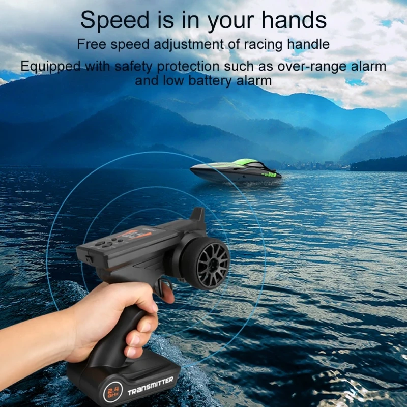 Motor sin escobillas refrigerado por agua, lancha rápida RC, retiro de 40 KM/H, reinicio de tamaño, alarma de adelantamiento, advertencia de baja potencia, barco RC anticolisión