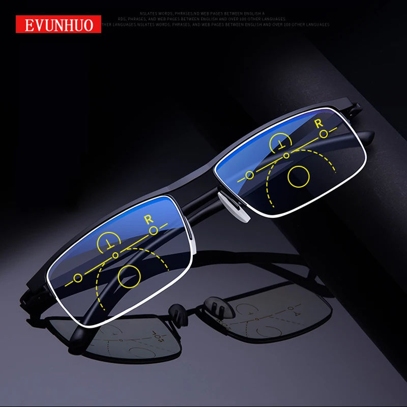 

Progressive Multifocus Computer Reading Glasses Blue Light Blocking Titanium Alloy Spring Hinge Multifocal Readers Eyeglasses