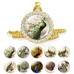 Peacock Pendant Peacock and Flowers Necklace for Women Men Animal Peahen Peacock Bohemia Jewelery Accessories