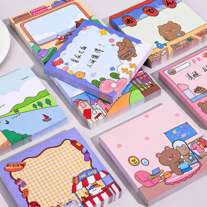 Cute cartoon bear Travel diary Memo Pad Kawaii Message Notes Decorative Notepad Note paper Memo Stationery Office Supplies