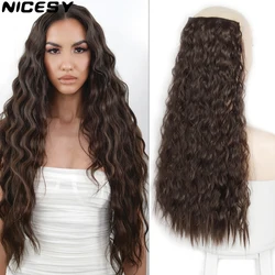 NICESY Synthetic 5 Clips Long Water Wave Clip In Hair Extensions Heat Resistant 22Inch One Piece Black Brown Hairpiece For Women