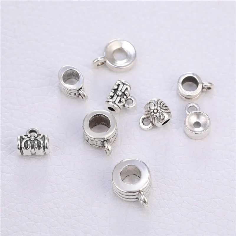 

30pcs/lot Ancient Silver Bail Beads Charms Pendant Clip Clasp Connectors For Necklace Bracelet DIY Jewelry Making Acessories