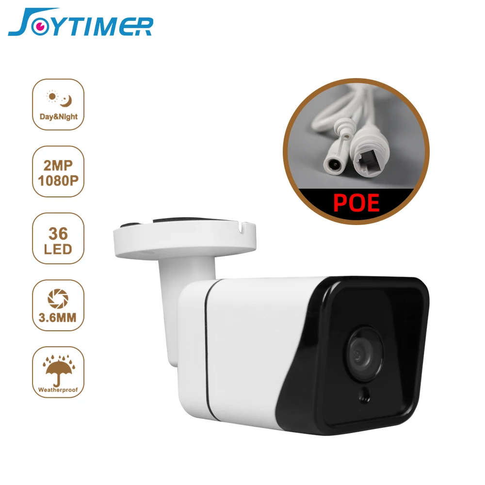 Joytimer 1080P 2MP HD Camera CMOS POE IP Wired Metal Camera Bullet Security Waterproof Outdoor Surveillance Night Vision Camera