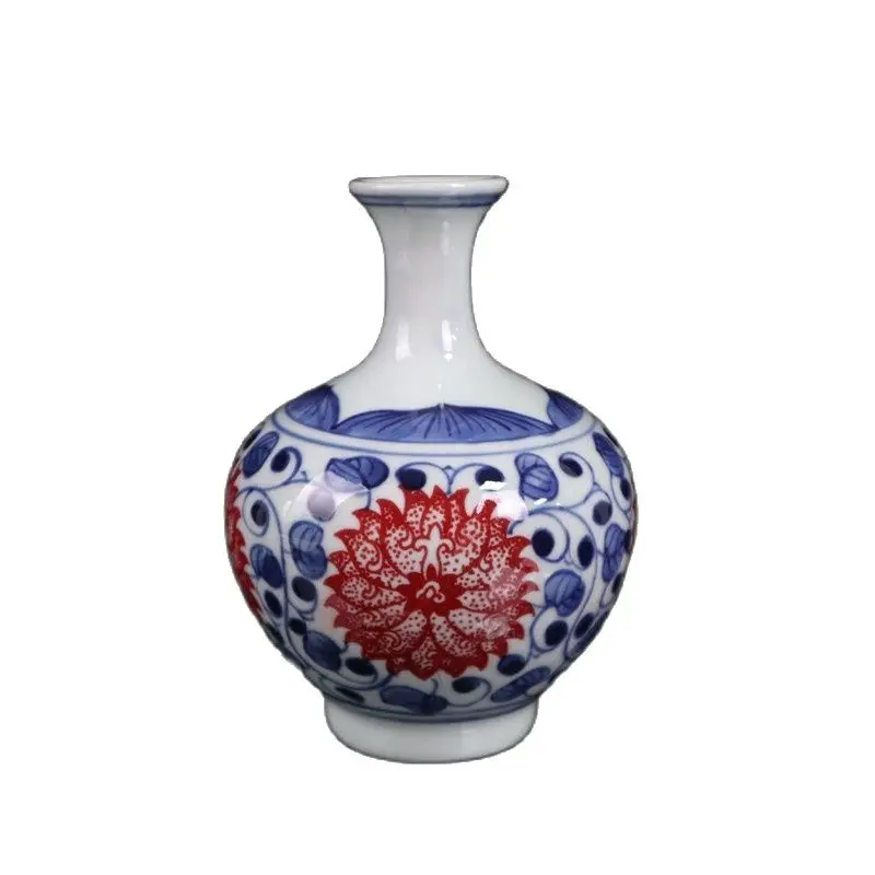 

China Old Porcelain Blue And White Underglaze Red Lotus Vase