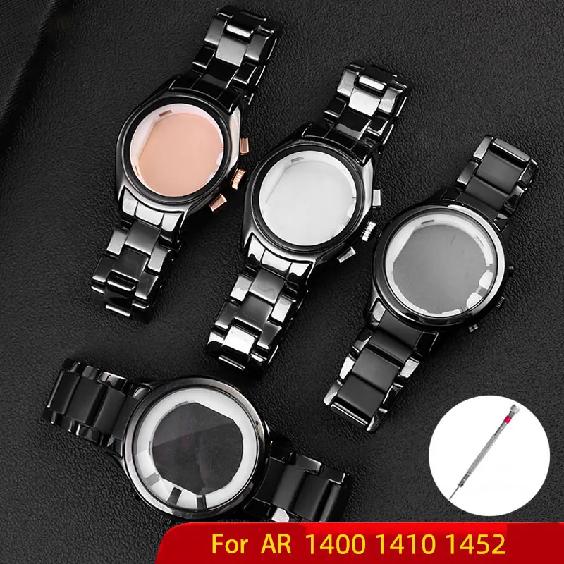 Ceramic watchband for Armani ceramic watch AR1451 AR1452 AR70002 AR1400 AR1410 AR1440 strap Case 22mm wristband Butterfly button