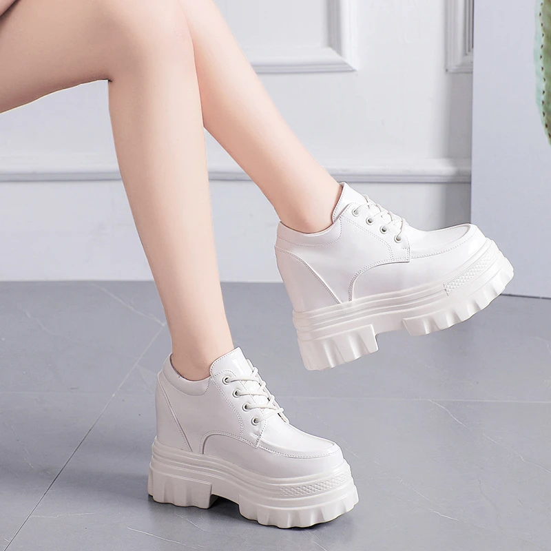 Harajuku Women Wedges Sport Shoes For Woman Increasing 11CM Chunky Dad Sneakers Ladies Breathable Platform Leather Casual Shoes