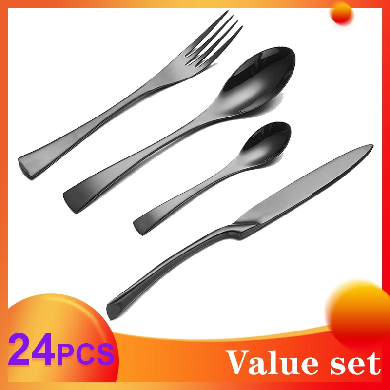 

Spklifey Black Cutlery Set 24 Pcs Stainless Steel Fork Spoon Tableware Set Western Silverware Set Container for Food Wholesale