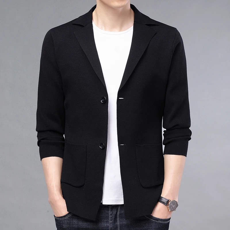 New Cardigan Men Knitwear Blazers Coats Fashion Slim Fit Knitted Mens Jacket Korean Style Turn Down Collar Causal Mens Clothing