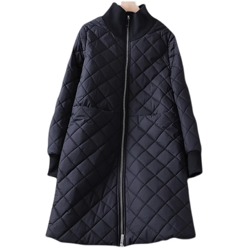 2023 High Quality Winter Coat Women Diamond Lattice Parka European Windproof Long Femme Cotton Jackets Thick Outerwear